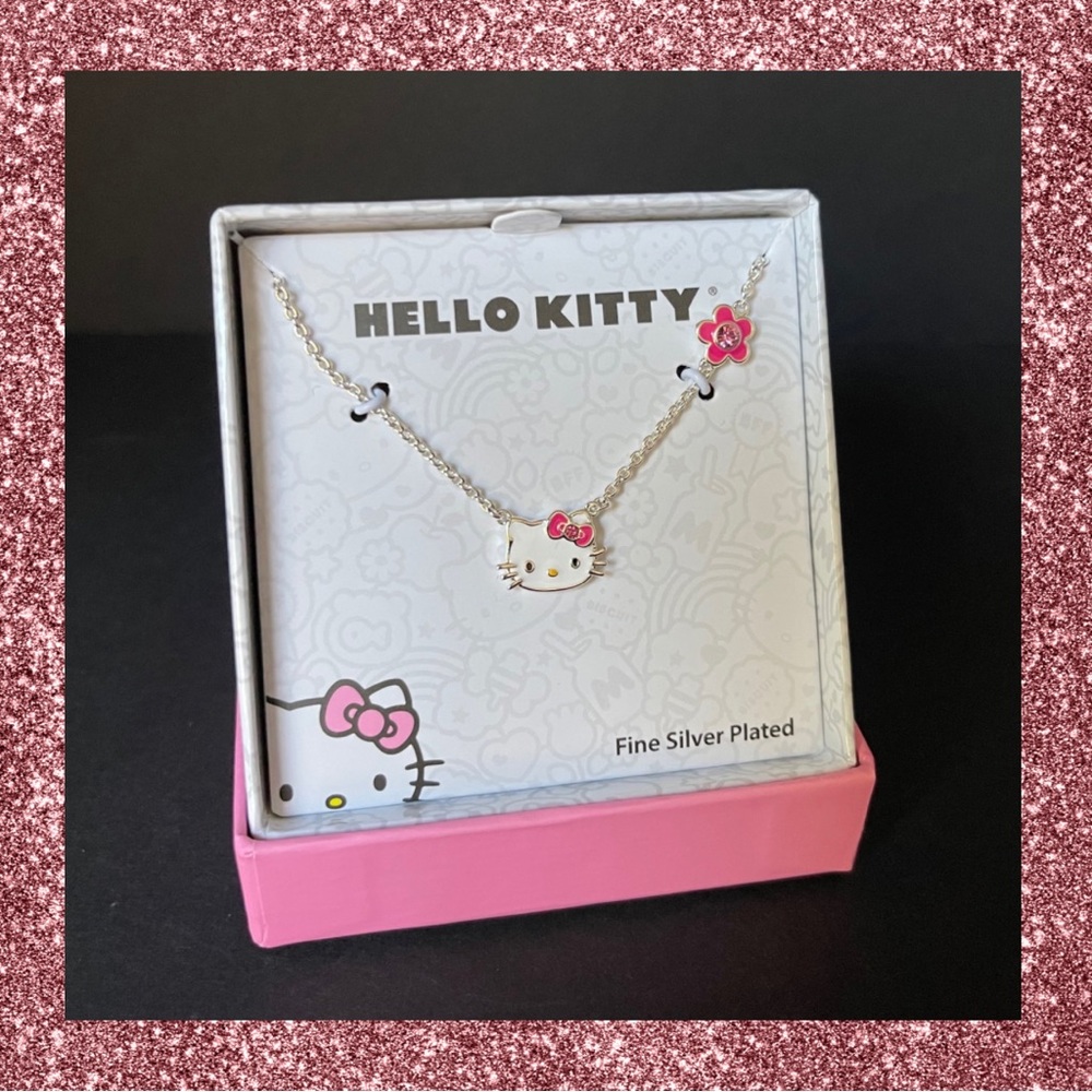 Hello Kitty silver and enamel pink bow pendant necklace🎀